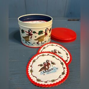 Festive Holiday Tins with Coasters - Red and White (Geese & X-Mas Tree)